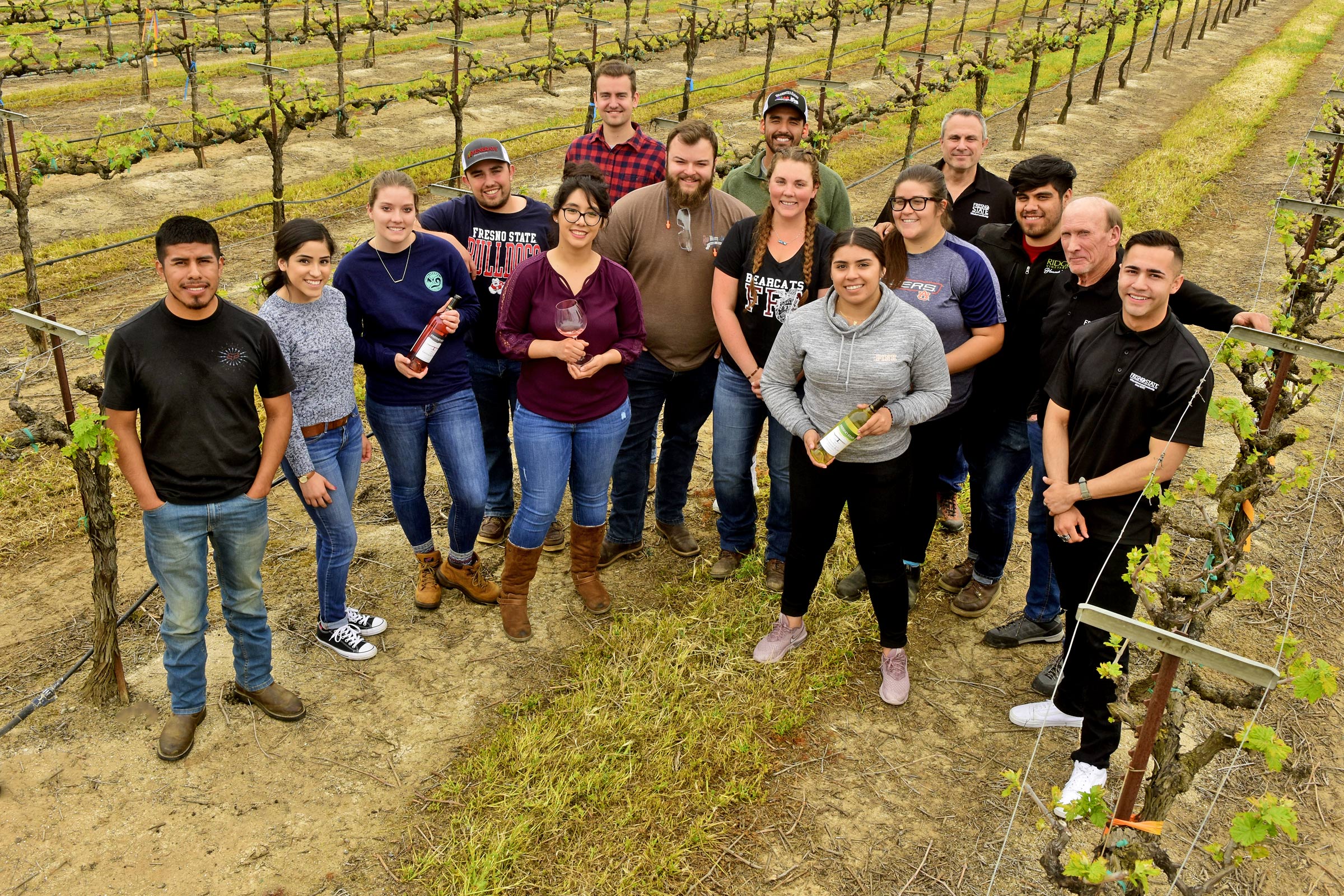 students at the vineyard in spring
